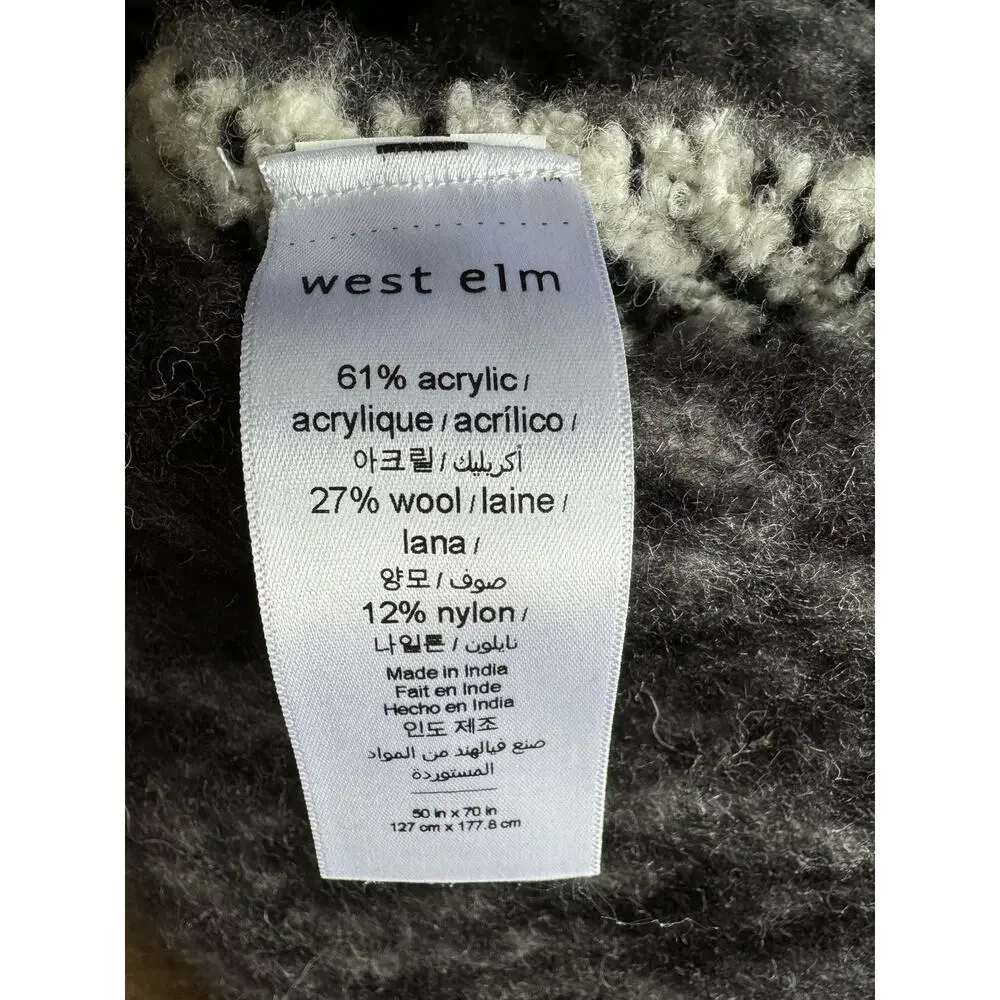NWT West Elm Brushed Herringbone Throw Black /Cream 50”x70”